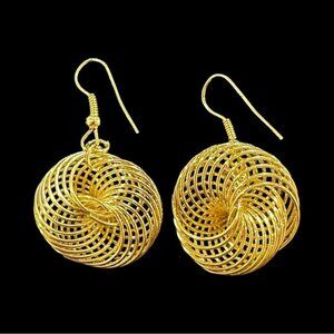 Handcrafted Gold-Tone Wire Spiral Dangle Earrings With Fish Hook Backs